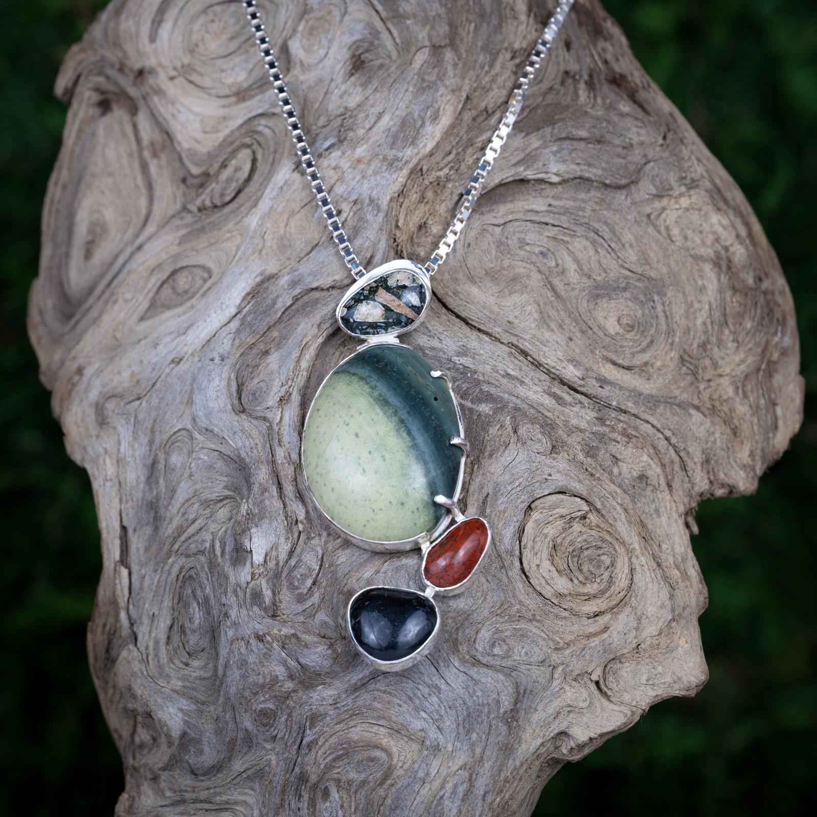 Tideline Pendant II on driftwood — browse pendants collection